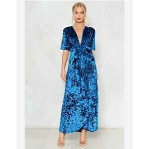 Nasty Gal Blue Velvet Maxi Dress